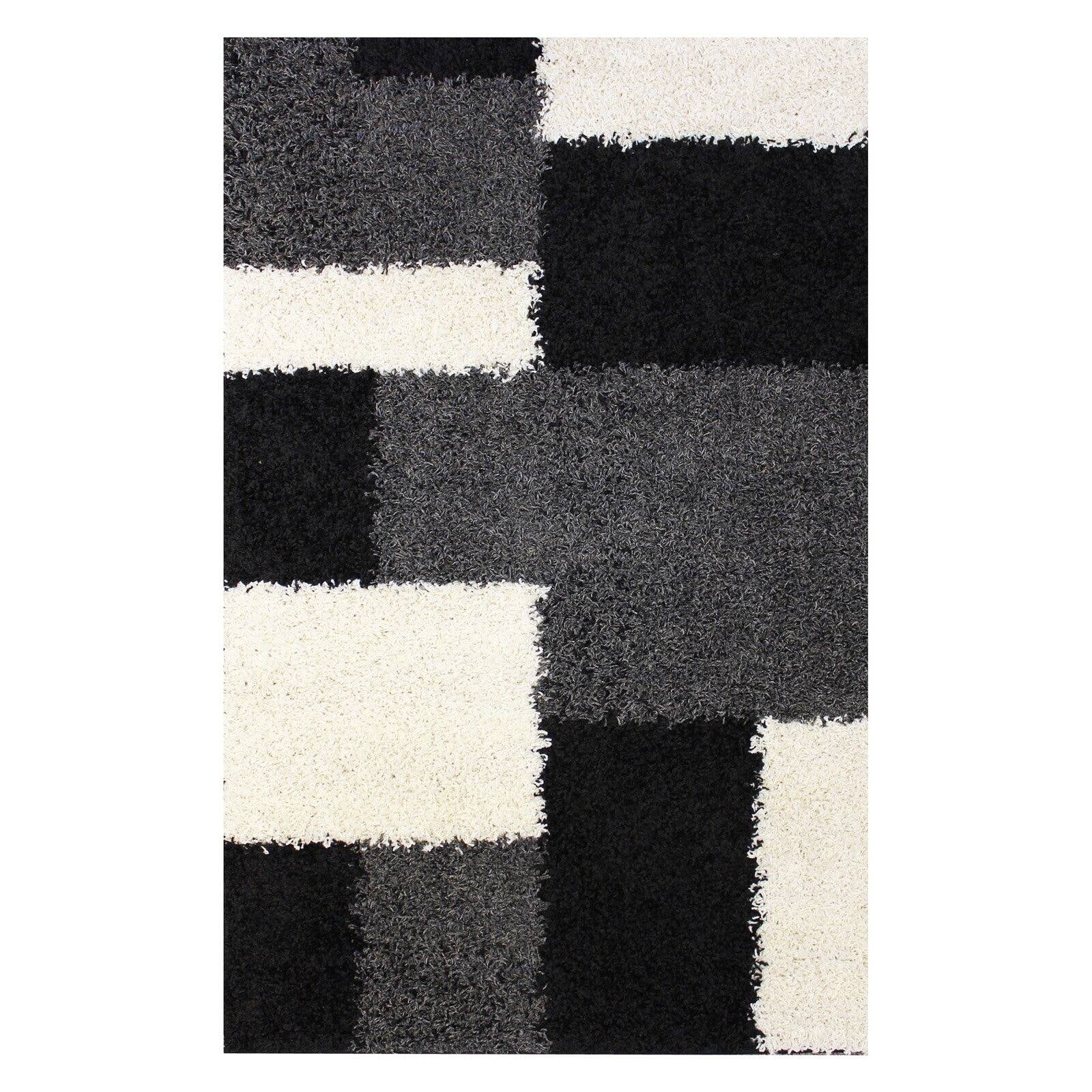 Well Woven Madison Shag Cubes Black Thick Shag 3'3" x 5'3" Area Rug