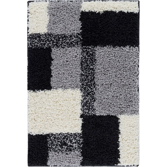 Well Woven Madison Shag Geometric Modern Area Rugs, Black