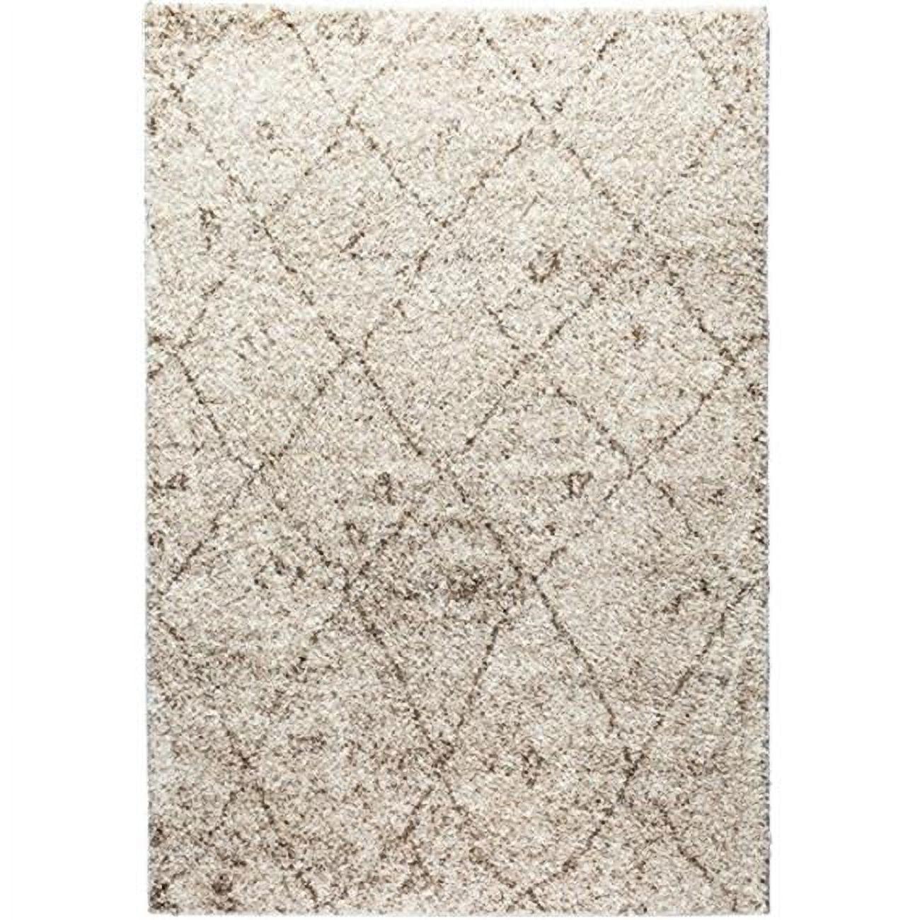 Ivory Rectangular Shag Rug with Moroccan Lattice 3'3" x 5'3"