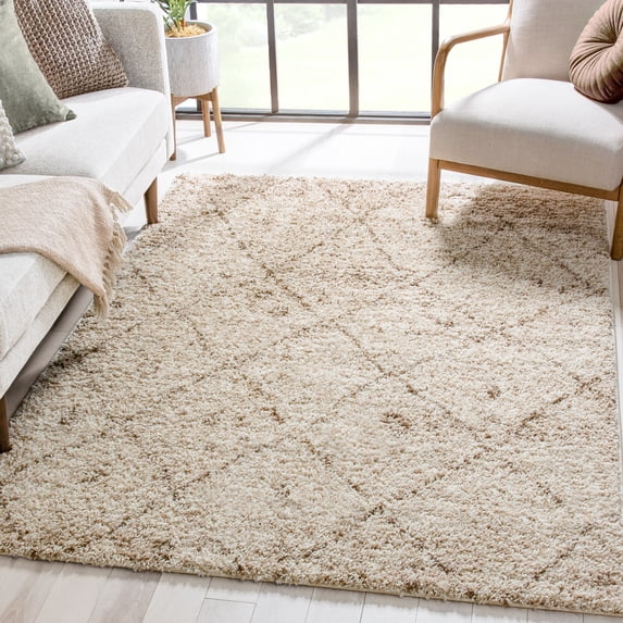 Well Woven Madison Shag Moroccan Lattice Modern Moroccan Vanilla Thick Shag Plush 7'10" x 9'10" Area Rug