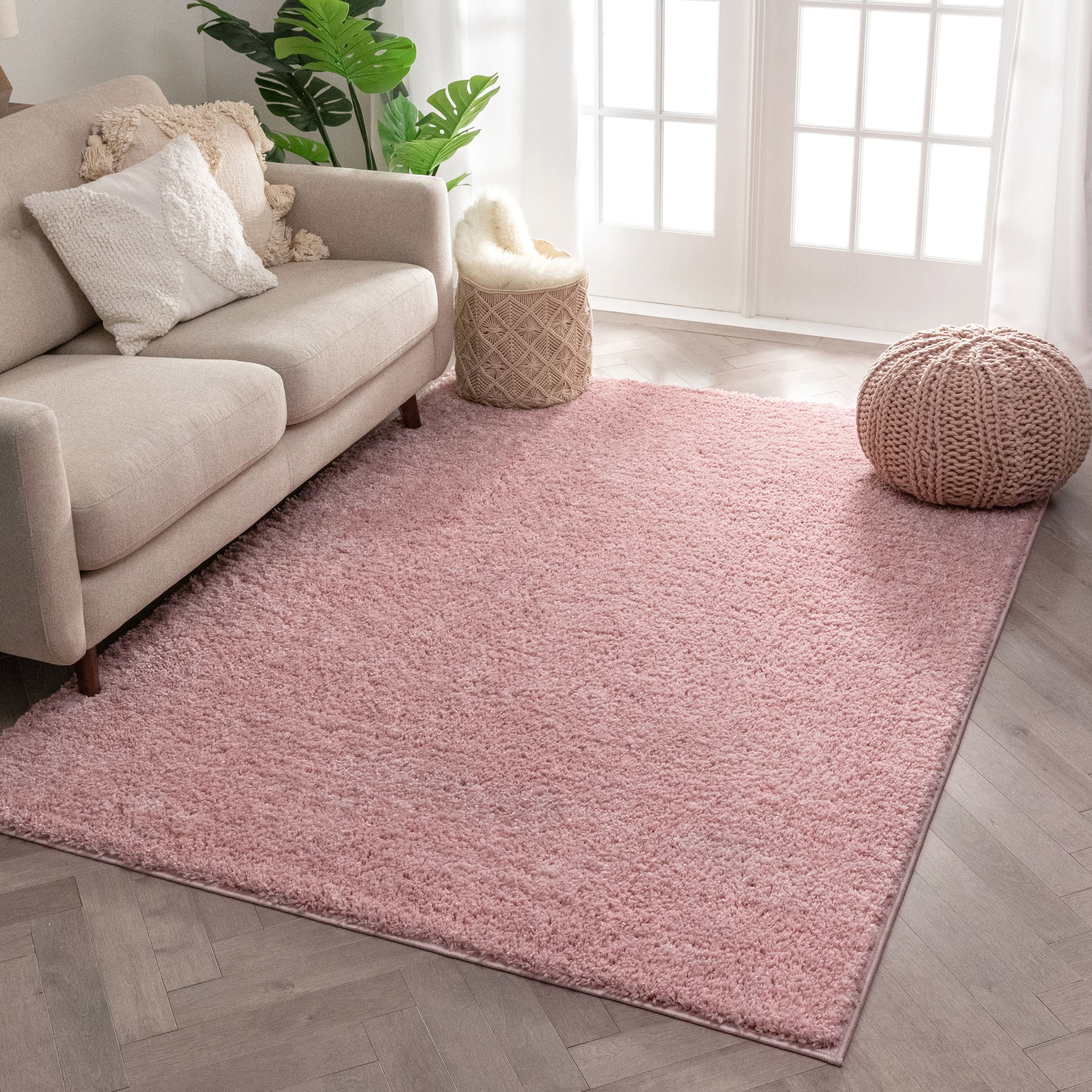 Well Woven Madison Shag Piper Pink Ethnic Modern Shag Solid Plain 3'11" x 5'3" Area Rug