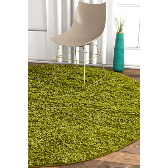 Well Woven Madison Shag Plain Modern Solid Green Thick Shag 3'11" Round Area Rug
