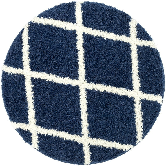 Well Woven Madison Shag Round Trellis Moroccan Area Rugs, Blue