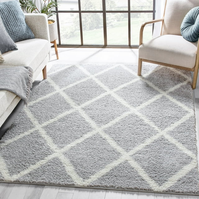 Well Woven Madison Shag Trellis Moroccan Area Rugs, Light Gray