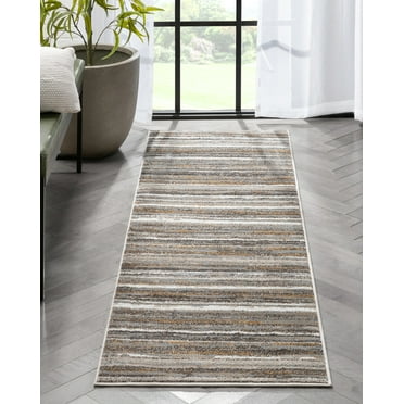 Well Woven Maeke Grey & Golden Rust Abstract Geometric Stripes Soft Modern Runner Rug 2x7 (2'3" x 7'3" Runner)