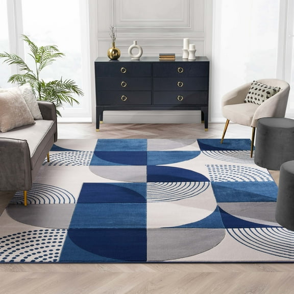Well Woven Maggie Blue Modern Geometric Dots & Boxes Pattern Area Rug