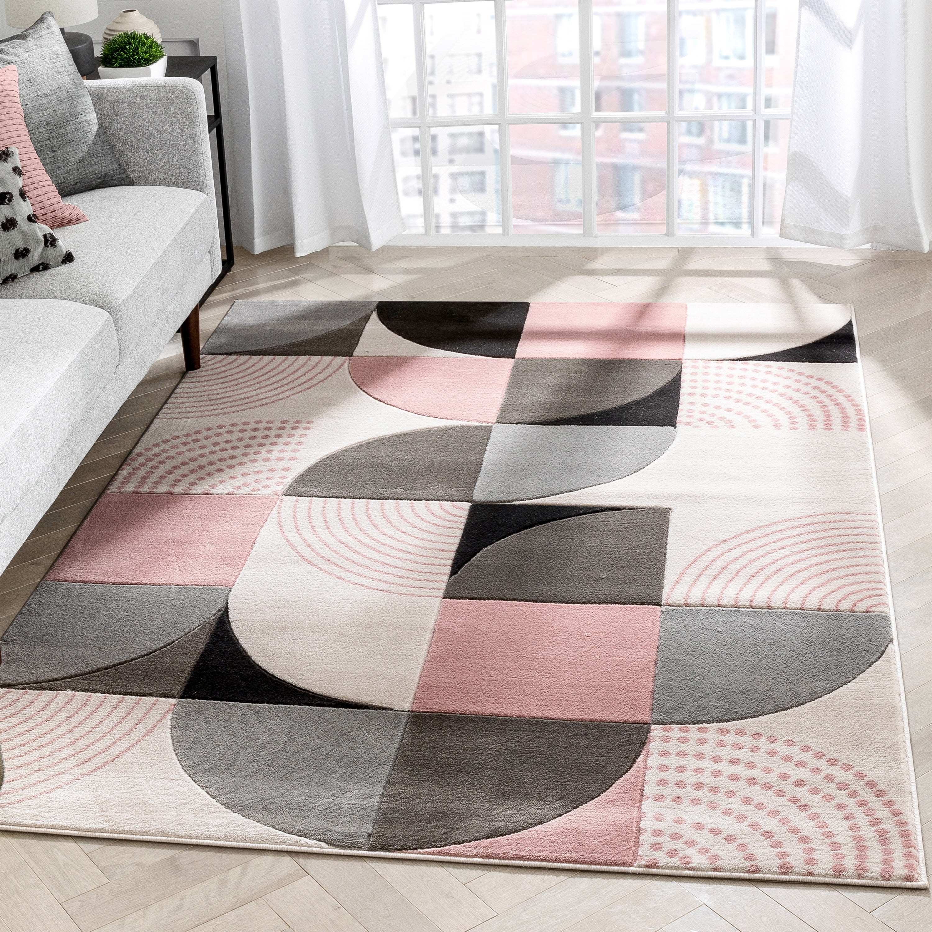 Well Woven Maggie Blush Pink Modern Geometric Dots & Boxes Pattern Area ...