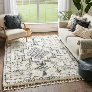 (D456) Ronin Ivory Tufted Non-Slip Area Rug, 8x10