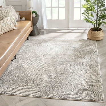 Well Woven Malaga Enzo Geometric Lines Beige 5'3" x 7'3" High-Low Area Rug