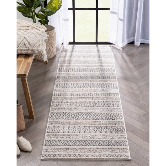 Well Woven Malaga Fresco Modern Geometric Beige High-Low Textured 2'7" x 9'10" Runner Rug