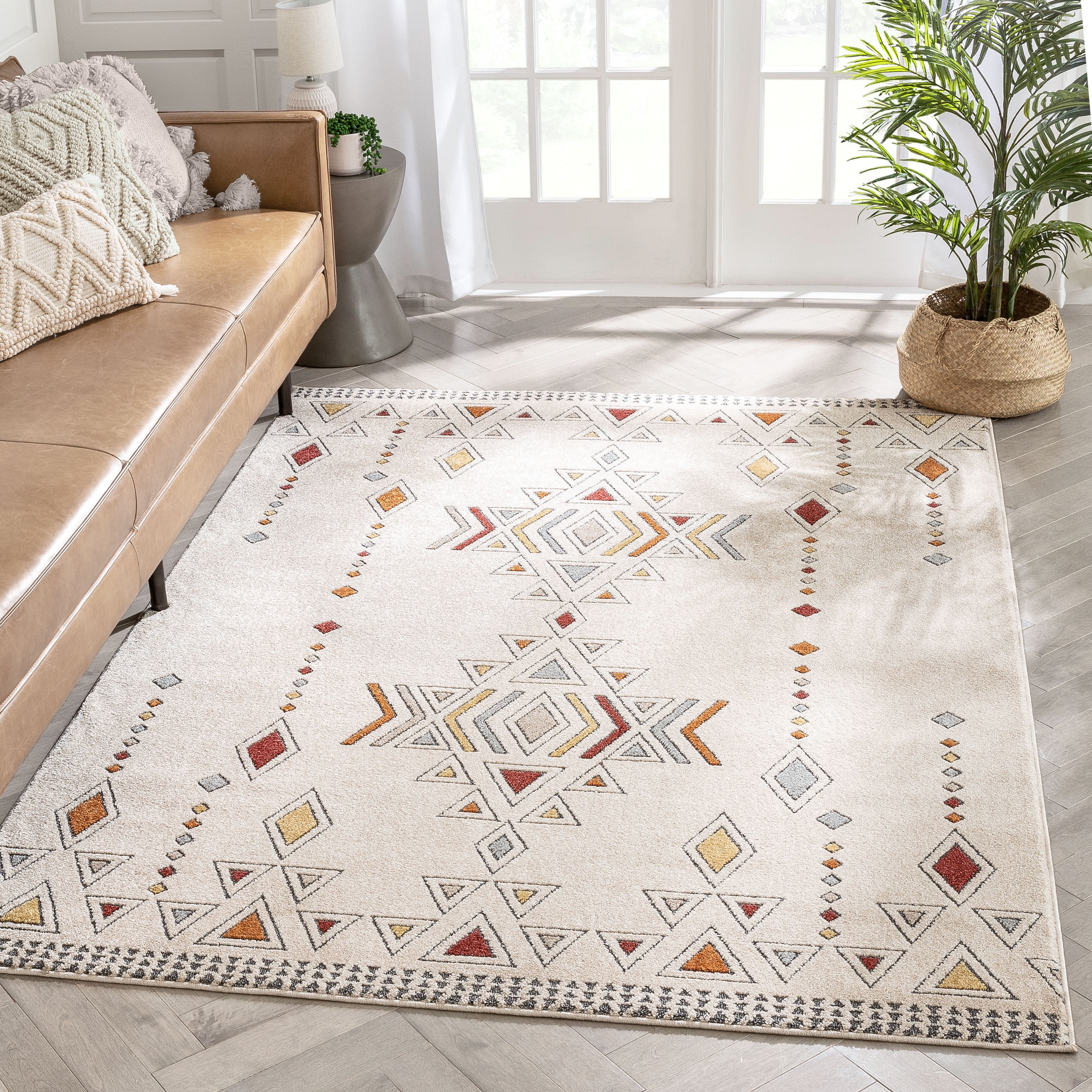 Beige Bohemian Tribal High-Low 3'11" x 5'3" Area Rug