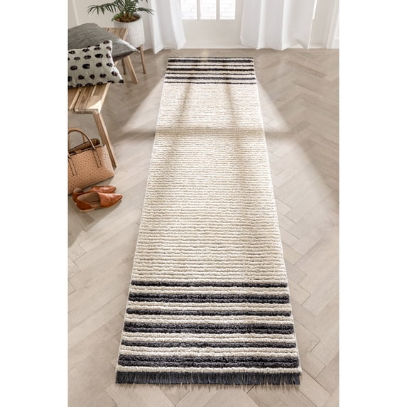 Well Woven Maya Adriel Solid Border Pattern Ivory 2'7" x 9'10" Runner Textured Pile Area Rug
