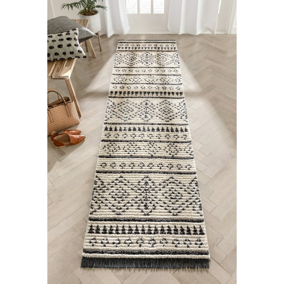 Well Woven Maya Odina Moroccan Trellis Diamond Pattern Grey 2'7" x 9'10" Runner Textured Pile Area Rug