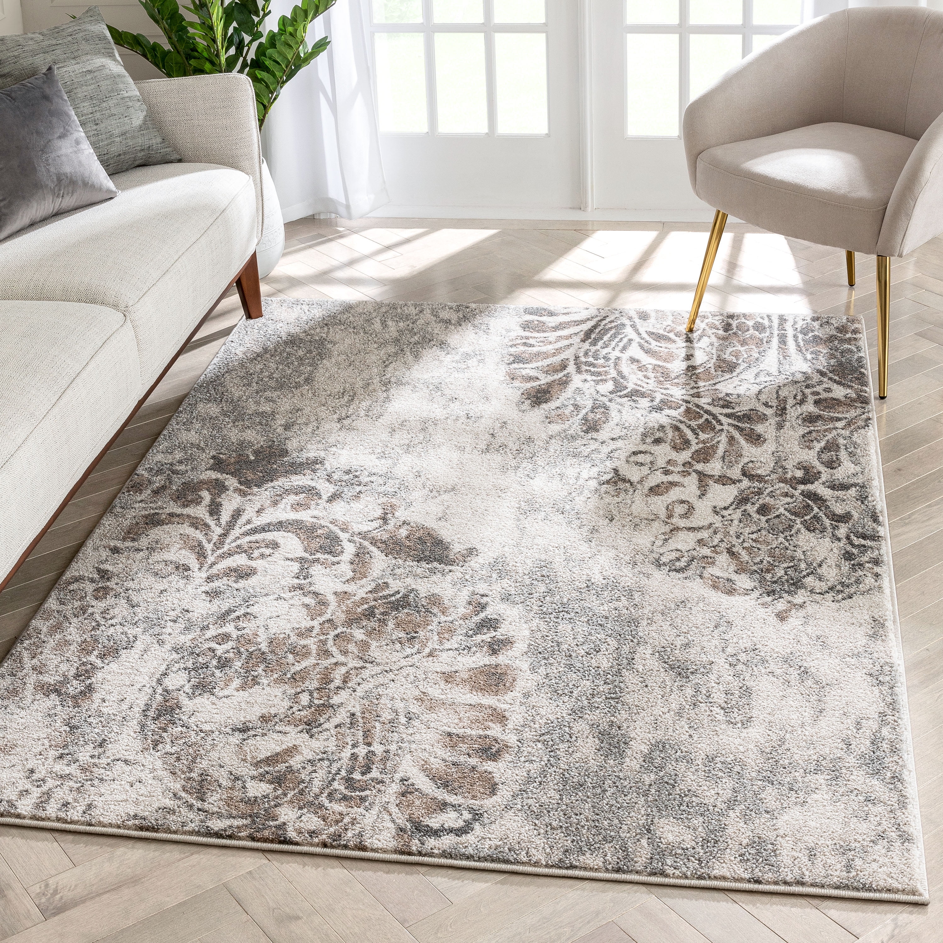 Lisbon Ivory and Gray Geometric Synthetic Area Rug
