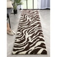 thumbnail image 1 of Well Woven Mazie Animal Print (2'7" x 9'10") Shag Zebra Brown Ivory Runner Rug, 1 of 7