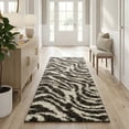 thumbnail image 1 of Well Woven Mazie Modern Animal Print (2'7" x 9'10") Runner Rug Shag Zebra Black Ivory, 1 of 4