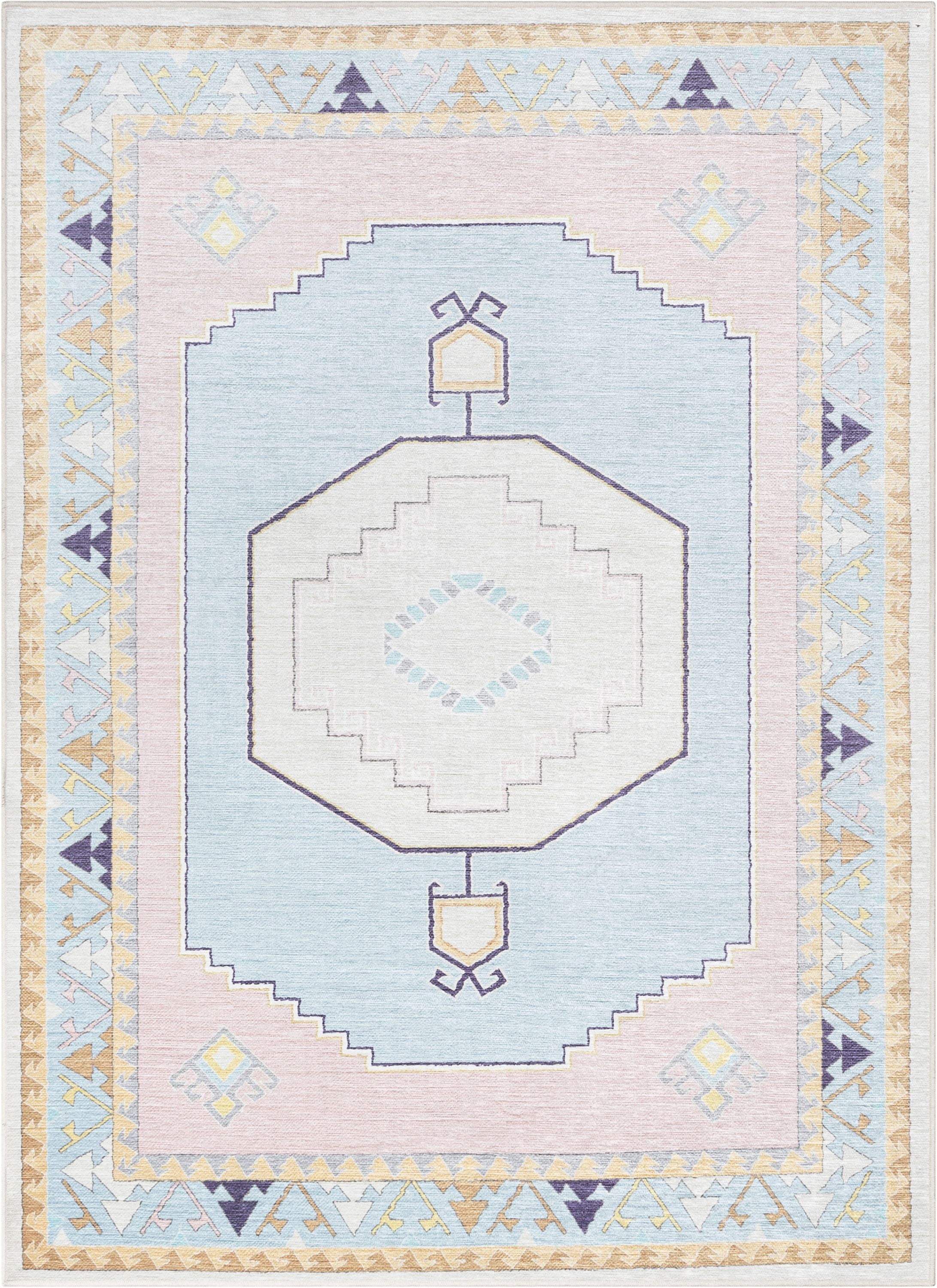 Apollo Pink and Light Blue Medallion Kids 6' x 9' Synthetic Rug