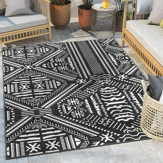 Well Woven Medusa Khalo Modern Moroccan Black 7'10" x 9'10" Indoor Outdoor Area Rug
