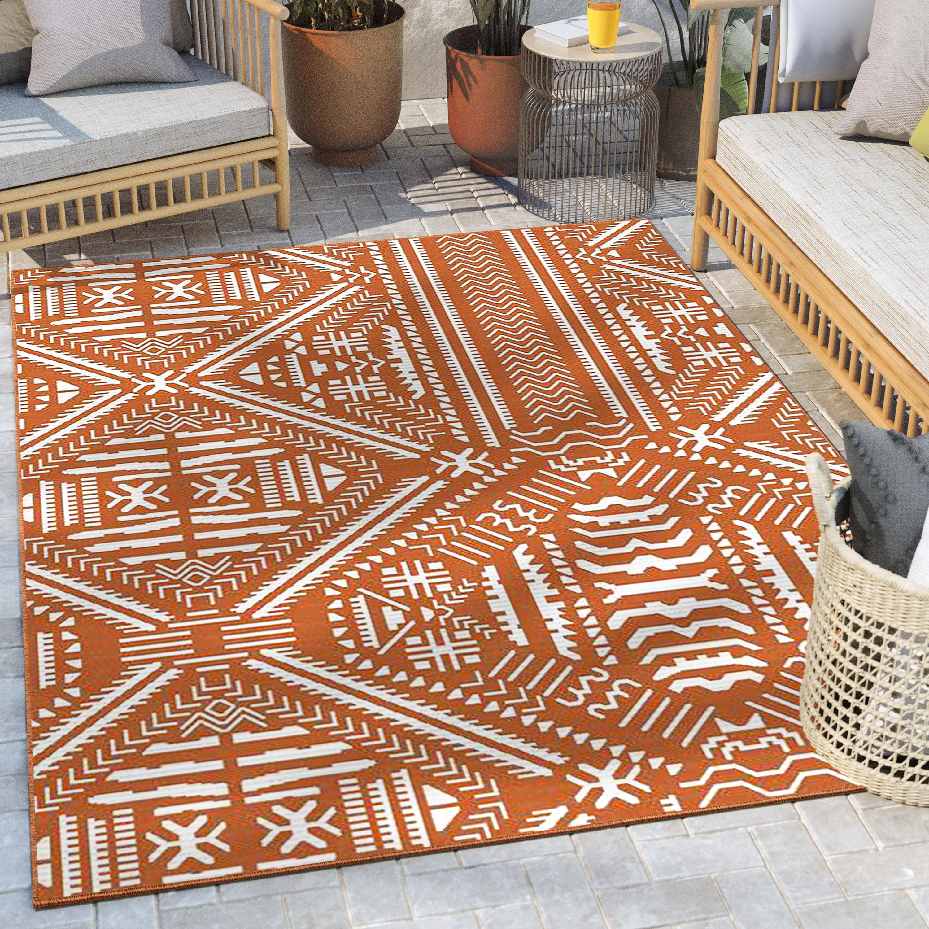 Well Woven Medusa Khalo Modern Tribal Orange 5'3" x 7'3" Indoor Outdoor
