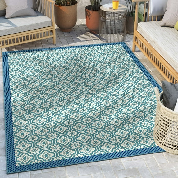 Well Woven Medusa Manola Modern Moroccan Blue 5'3" x 7'3" Indoor Outdoor Area Rug