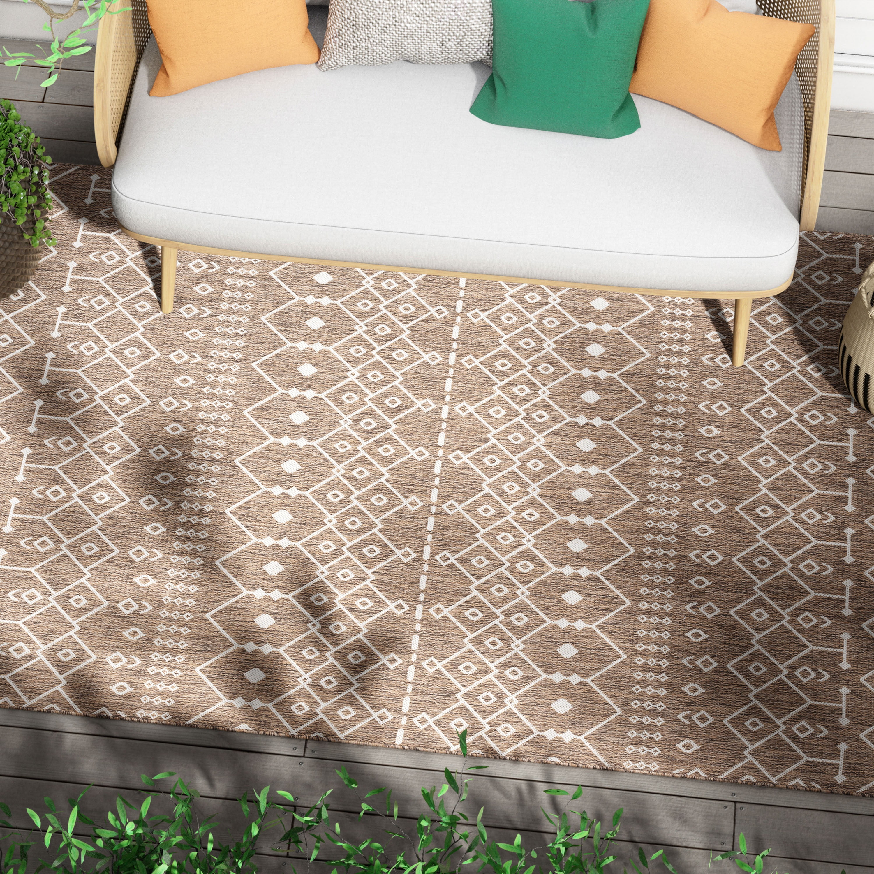 Well Woven Medusa Nord Nordic Lattice Pattern Outdoor Brown/Taupe 3'11" x 5'3" Area Rug