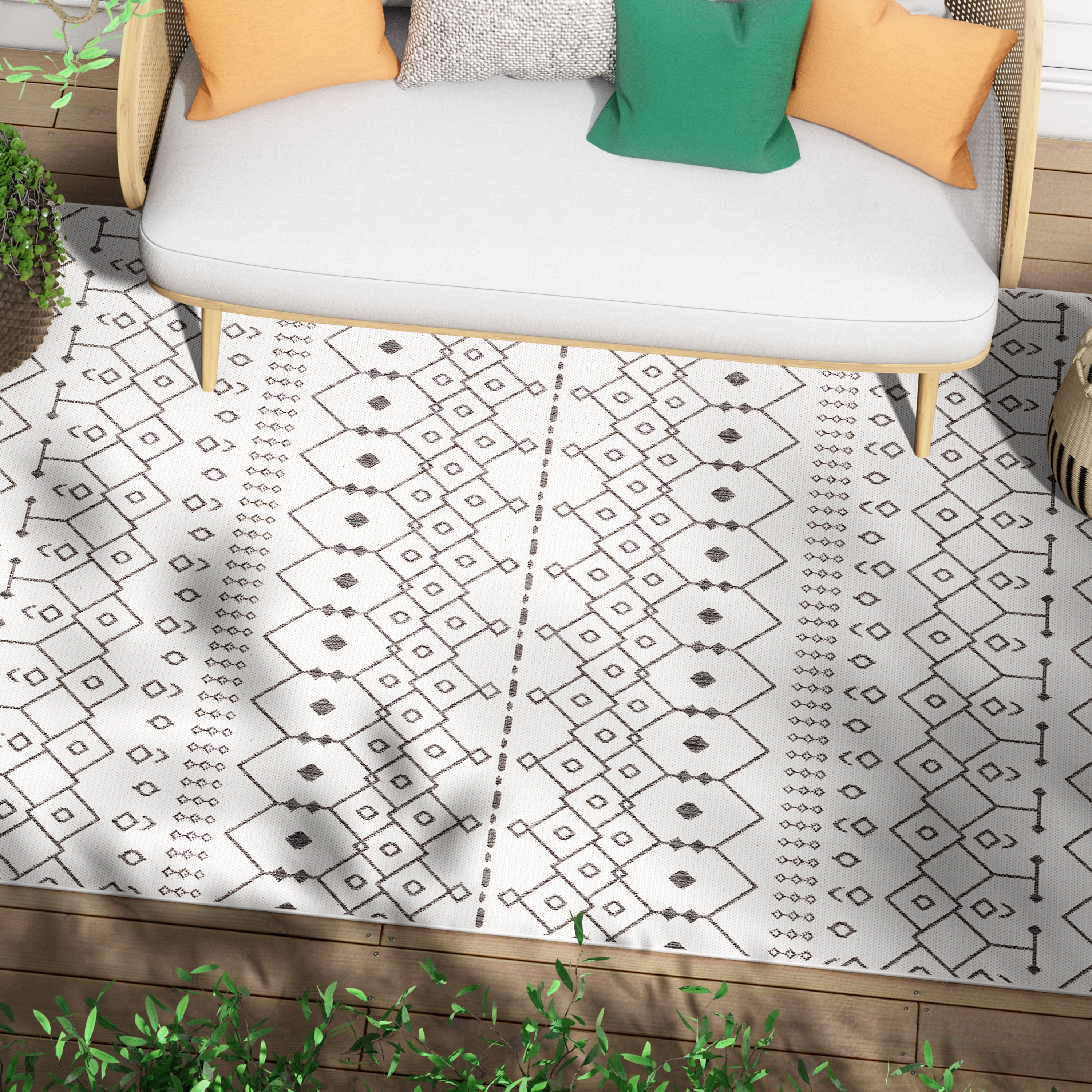 Well Woven Medusa Nord Nordic Lattice Pattern Outdoor Ivory 9'3" x 12'6" Area Rug