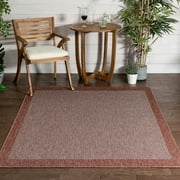 Well Woven Medusa Odin 3' x 5' Coral Solid Print Striped Border Outdoor Rug
