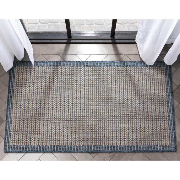 Well Woven Medusa Odin Solid Striped Blue 2'3" x 3'11" Indoor/Outdoor Flat-Weave Area Rug