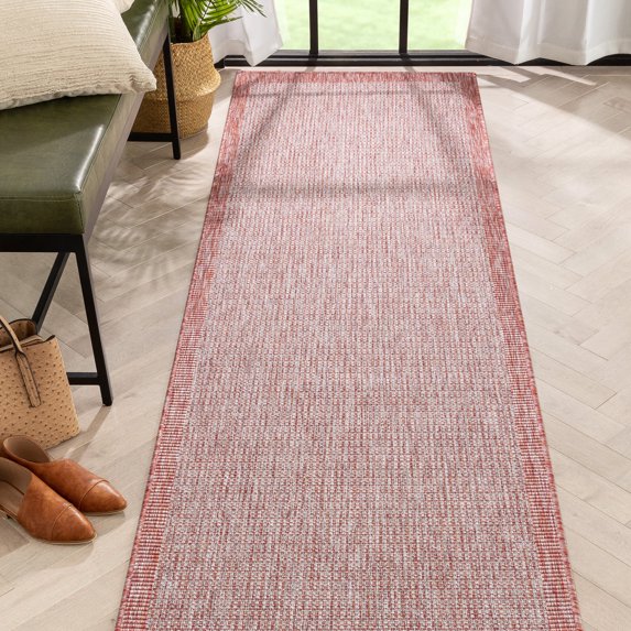 Well Woven Medusa Odin Solid & Striped Coral 2'7" x 9'10" Indoor/Outdoor Flat-Weave Runner Rug