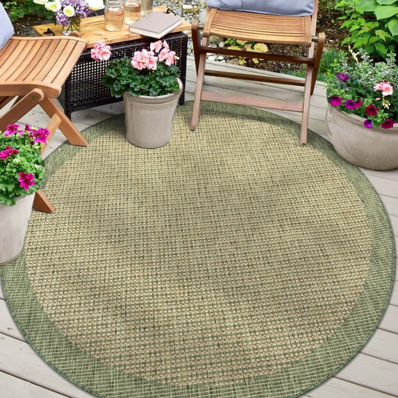 Well Woven Medusa Odin Solid Striped Green 5'3" Round Indoor/Outdoor Flat-Weave Rug