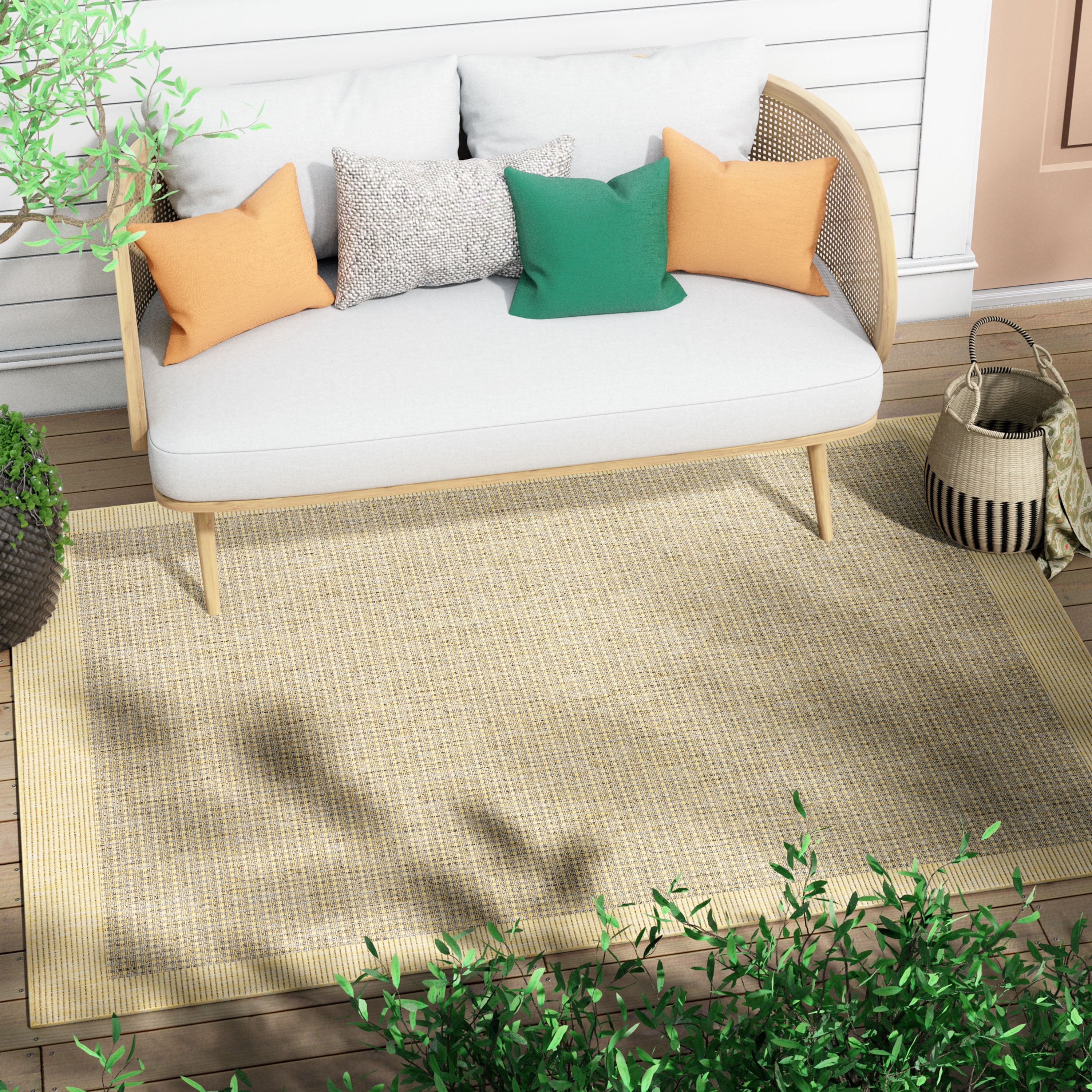 Well Woven Medusa Odin Solid & Striped Yellow 5'3" x 7'3" Indoor/Outdoor Flat-Weave Area Rug