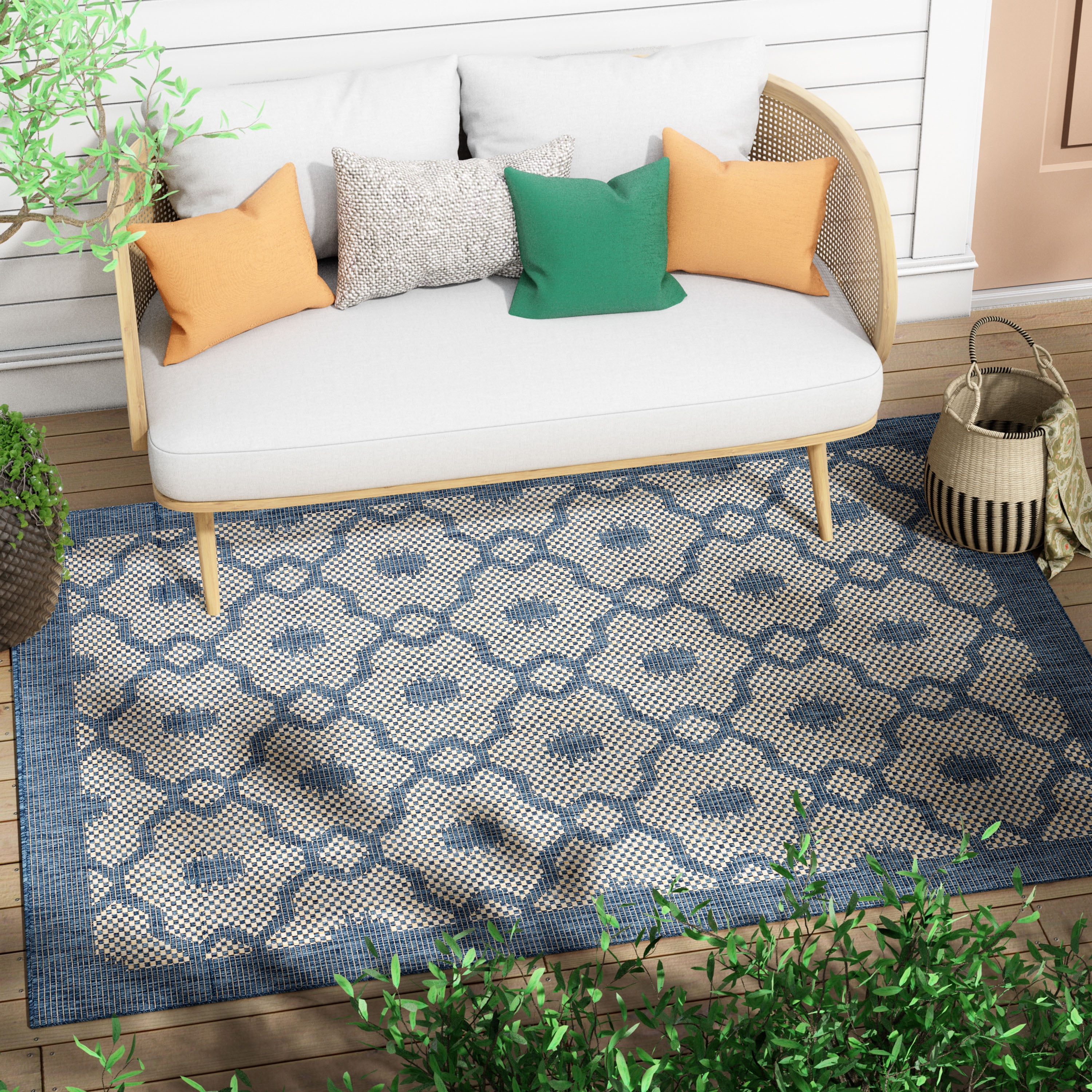 Well Woven Medusa Sol Lattice Trellis Blue 7'10" x 9'10" Indoor/Outdoor Flat-Weave Area Rug