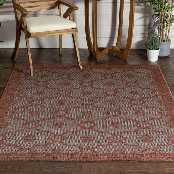 Well Woven Medusa Sol Lattice Trellis Coral 5'3" x 7'3" Indoor/Outdoor Flat-Weave Area Rug