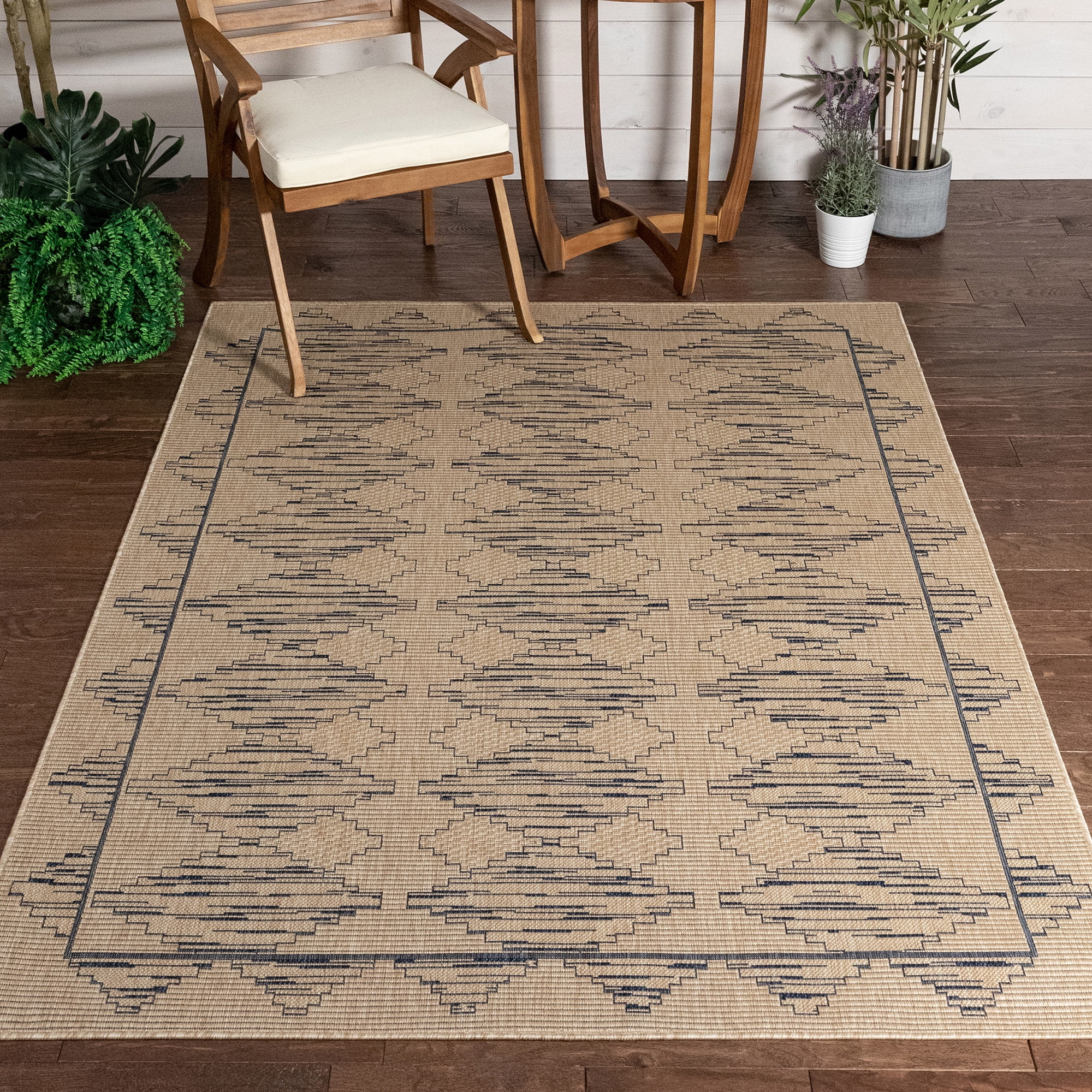 Well Woven Medusa Vidar Trellis Diamond Pattern Blue Ivory 7'10" x 9'10