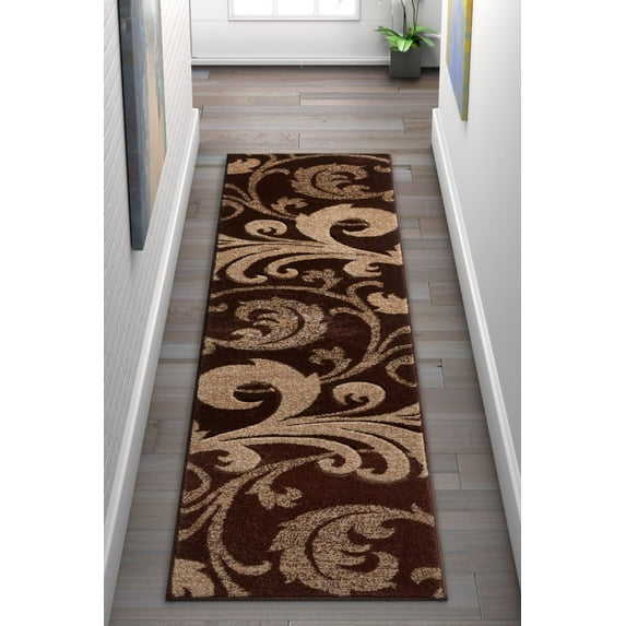 Well Woven Melanie Floral Brown Beige Modern Fleur-de-Lis Area Rug 2' x 7' Runner