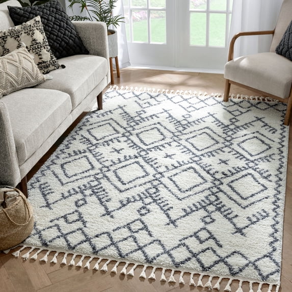 Well Woven Melody Chantico Ethnic Grey 7'10" x 9'10" Thick Shag Area Rug