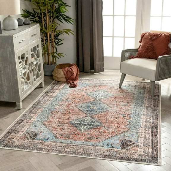 Well Woven Menda Light Blue Washable Vintage Style Persian Area Rug (3'11" x 5'3")