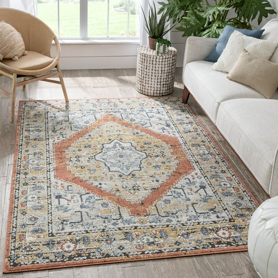 Well Woven Messina Vintage Medallion Rust Distressed 5'3" x 7'3 Area Rug