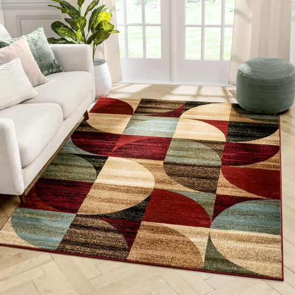 Well Woven Mid Century Modern Multicolor Geometric Modern Area Rug Easy to Clean StainShed Free Abstract Contemporary Color Block Boxes Soft Living Dining Room Rug
