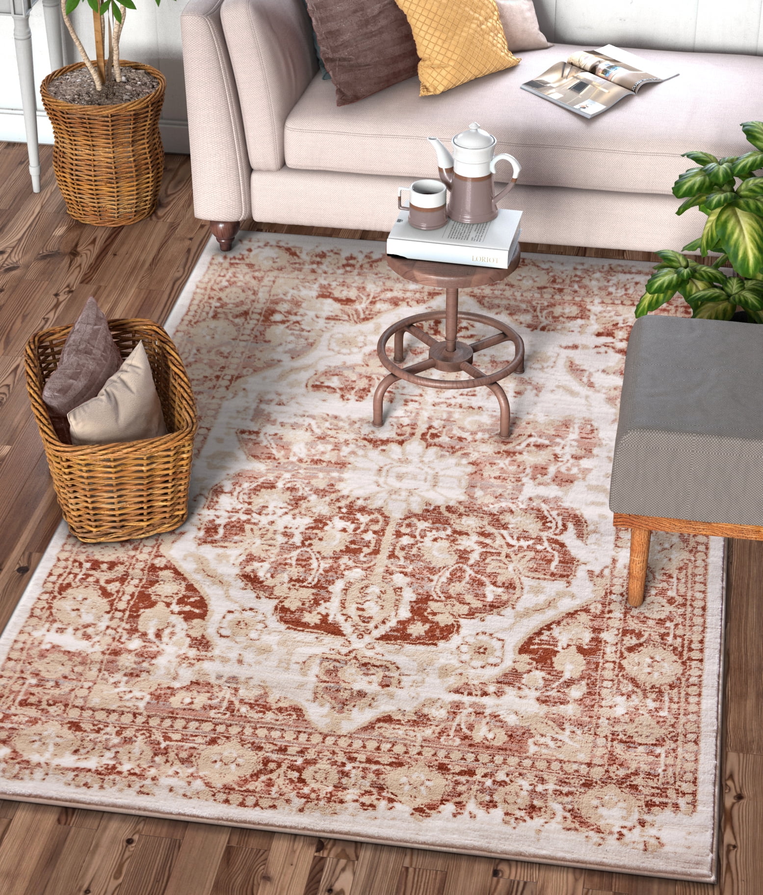 Copper Ombre Rectangular Medallion Synthetic Area Rug