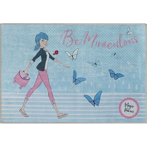 Well Woven Miraculous Ladybug Be Miraculous Light Blue 3'3" x 5' Area Rug
