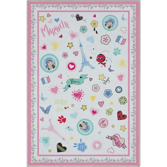 Well Woven Miraculous Ladybug Paris Border Ivory Multi 3'3" x 5' Area Rug