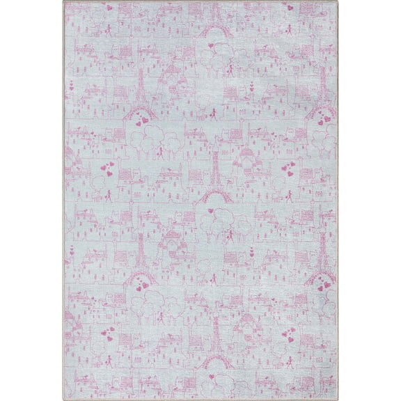 Well Woven Miraculous Ladybug Paris Streets White Ivory Pink 5' x 7' Area Rug