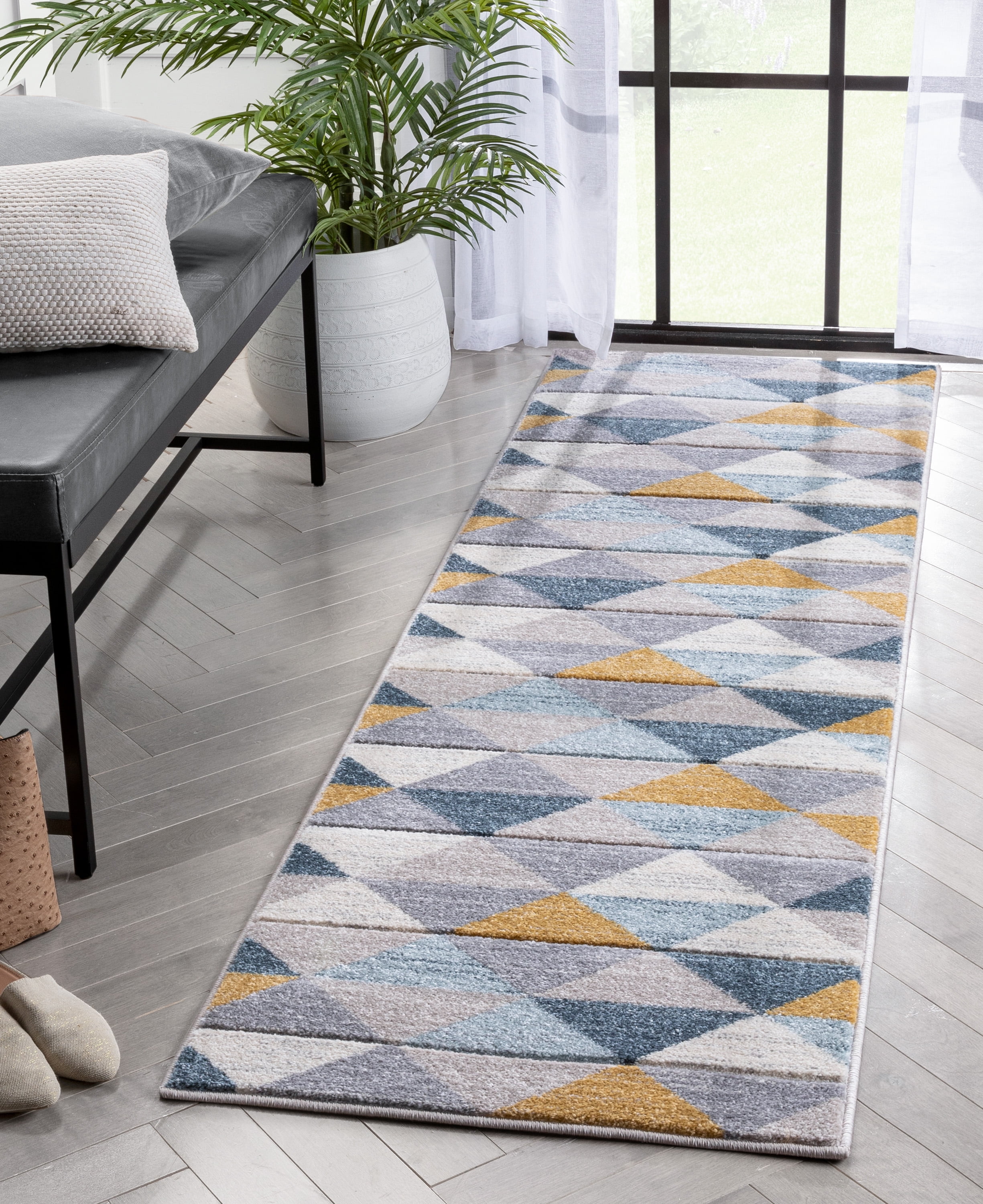 Multicolor Geometric Synthetic Runner Rug, 2' x 7'