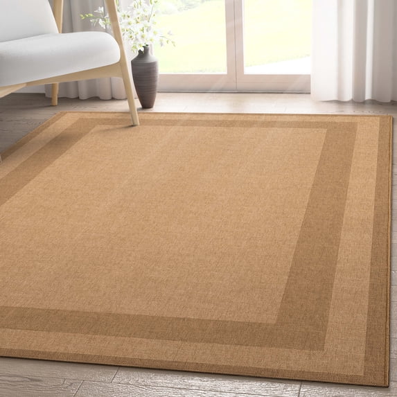 Well Woven Modern Plain Border Brown Flat Pile Easy to Clean 5'3" x 7'3" Area Rug for Living Room Dining Room Bedroom and Kitchen