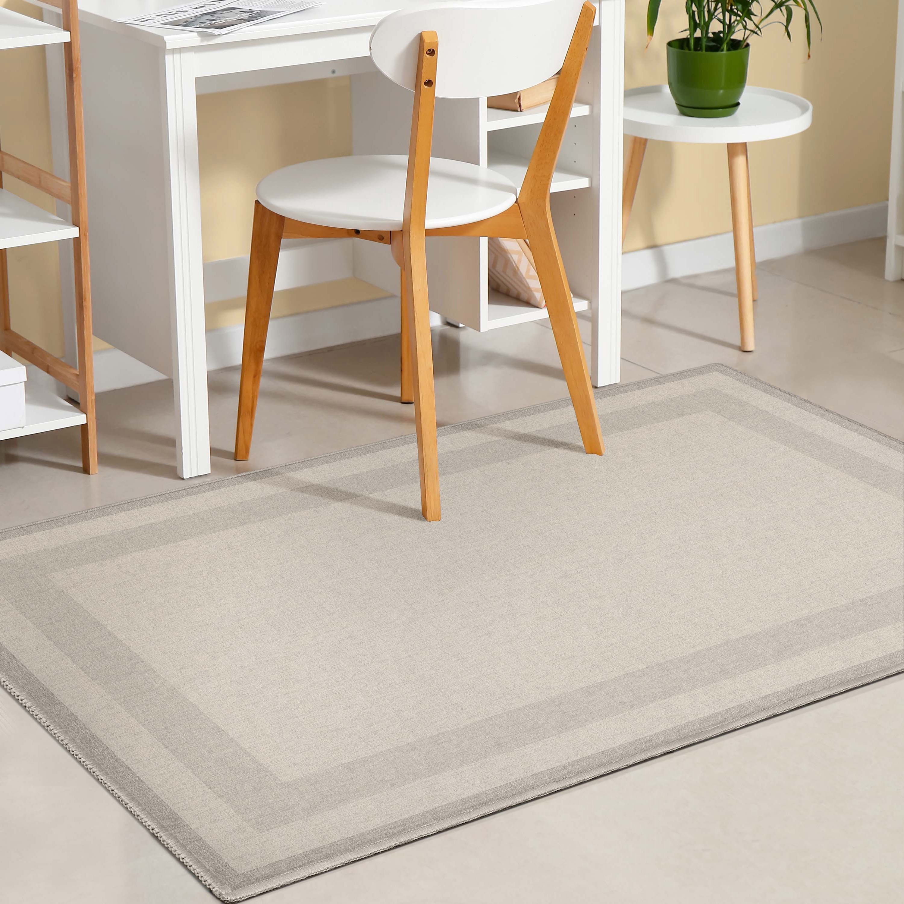 Well Woven Modern Plain Border Cream Flat Pile Easy to Clean 3'3" x 5' Area Rug for Living Room Dining Room Bedroom and Kitchen