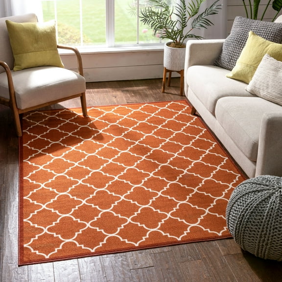 Well Woven Kings Court Brooklyn Trellis Red Modern Non Slip Washable 6'6" x 8'8" Area Rug