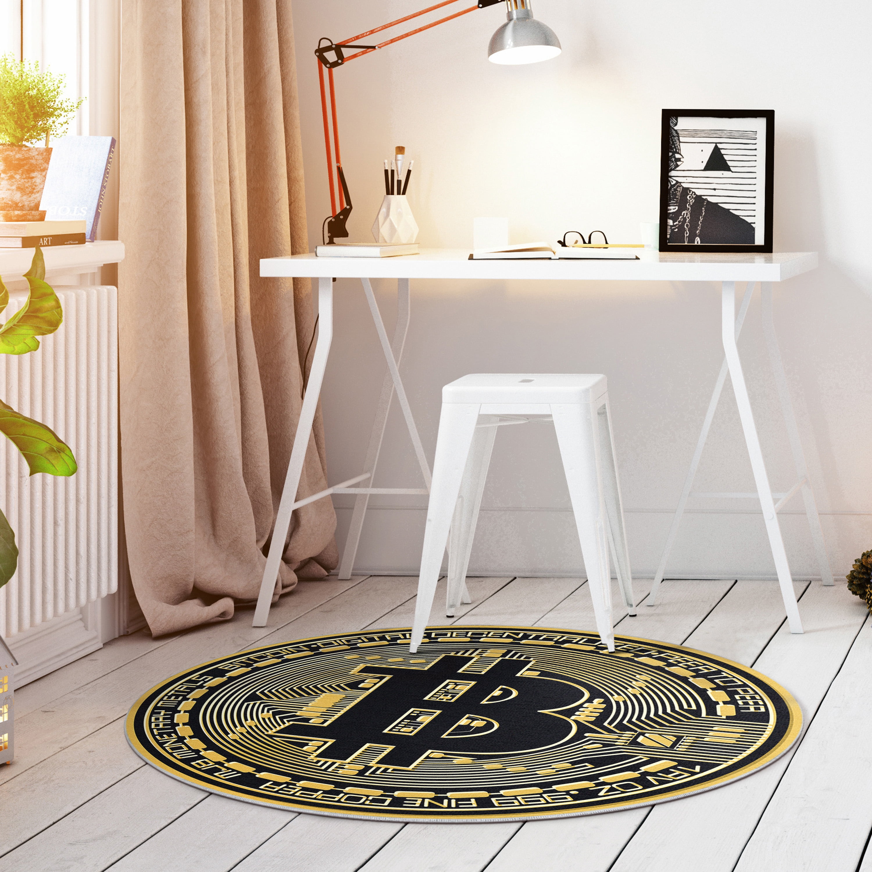Well Woven Money Bitcoin Novelty Novelty Black Gold 6'7" Round Rug
