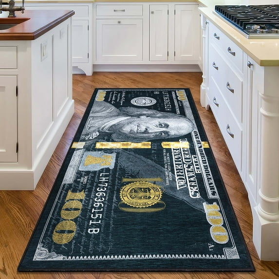 Well Woven Money Collection Dollar Front 3'11" x 9'10" Black Gold Runner Rug