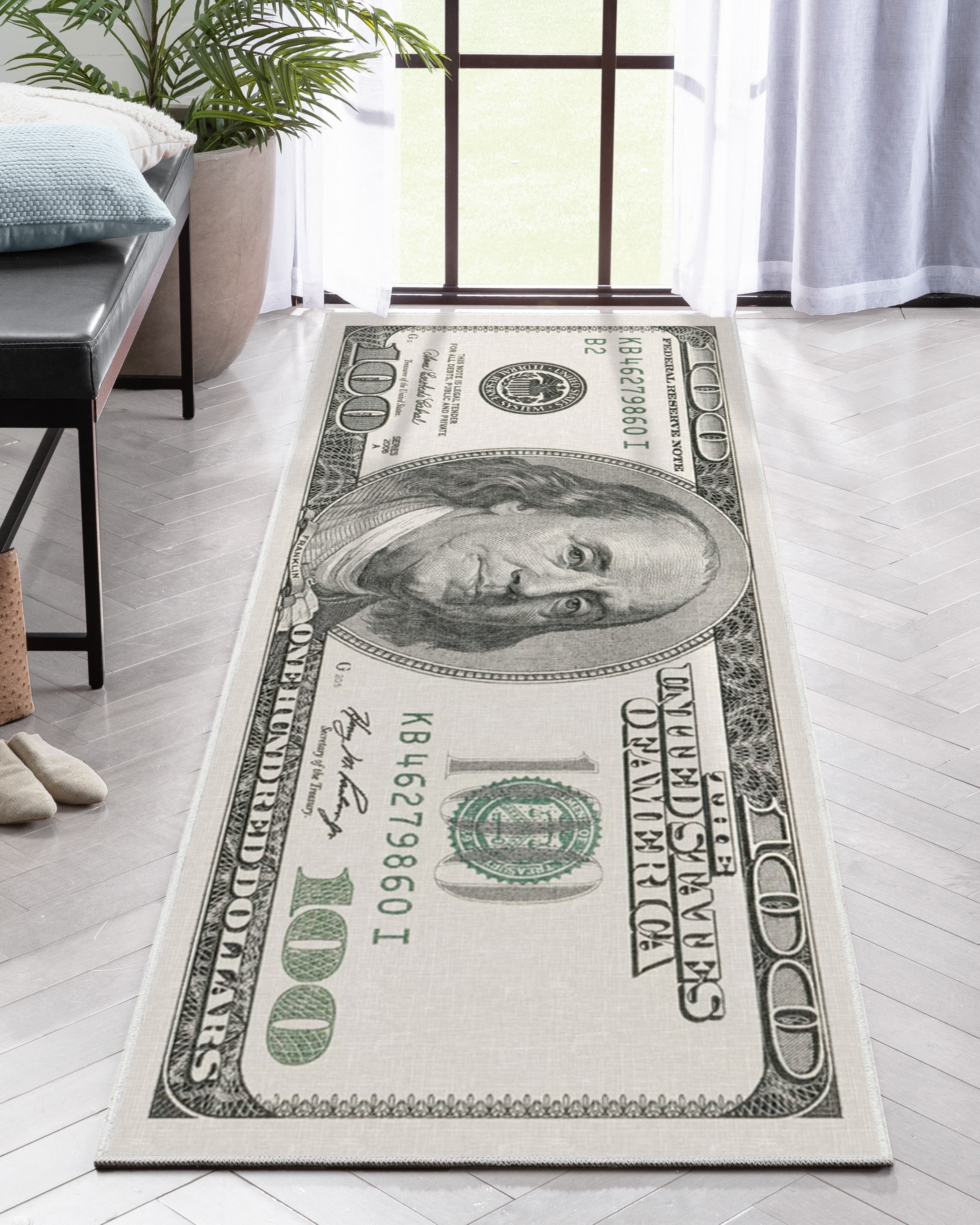Well Woven Hundred Dollar Bill Collage Money Rug Green (2006 Version ...